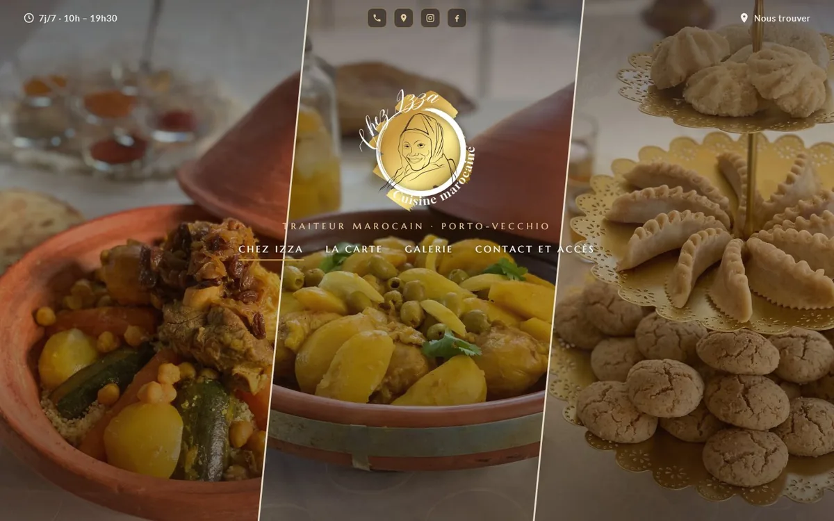 La page d’accueil du site de Chez Izza, traiteur marocain à Porto-Vecchio